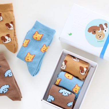 [ANKLE] FUZZY PUPPY 3 pairs 1 SET